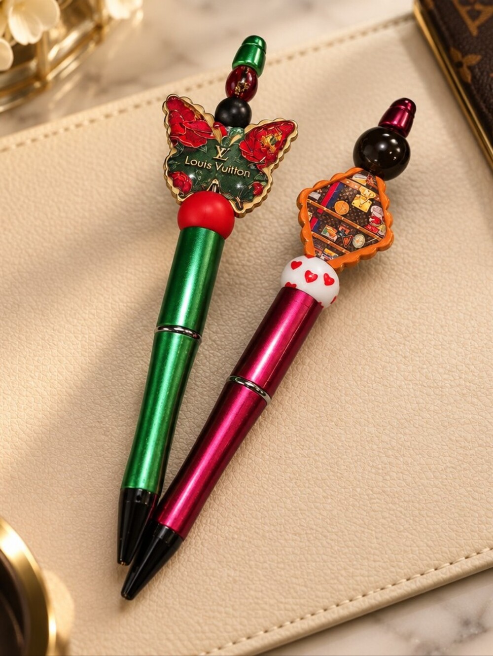 x2 Handcrafted Beaded Pens Design
